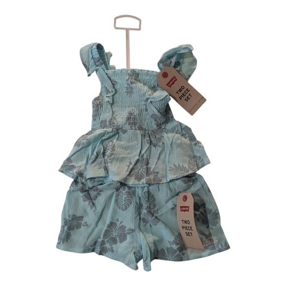 BBC-1 Levi's Toddler Tank Top and Shorts Set 2T - Floral Teal (WithExtra Shorts) - Picture 1 of 3